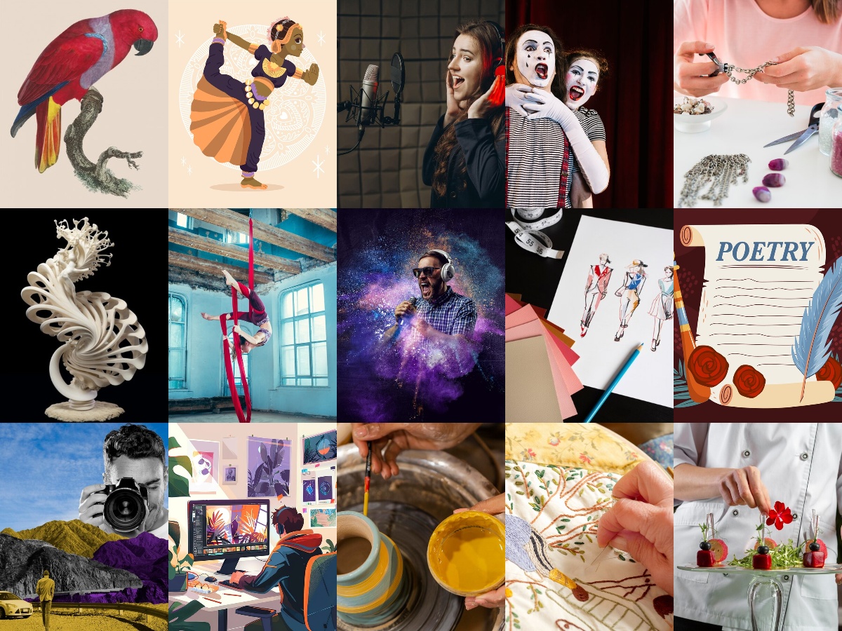 Art Collage showing various artistic disciplines